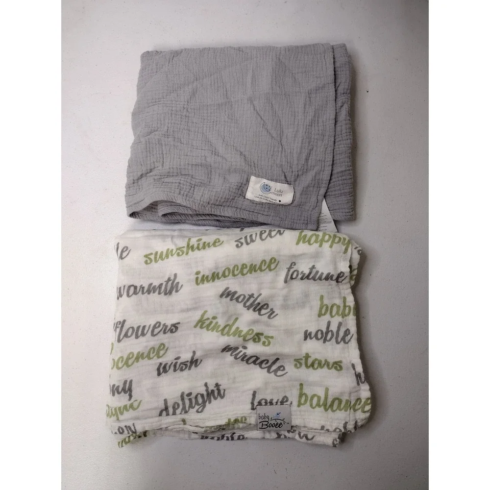 Lulu Moon Baby Booee Muslin Swaddle Blanket Set 2pc Grey Inspirational Cotton